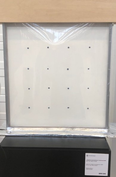 Flow-through façade element – exterior view. Façade element with airflow through heat-insulating – heat conducting.